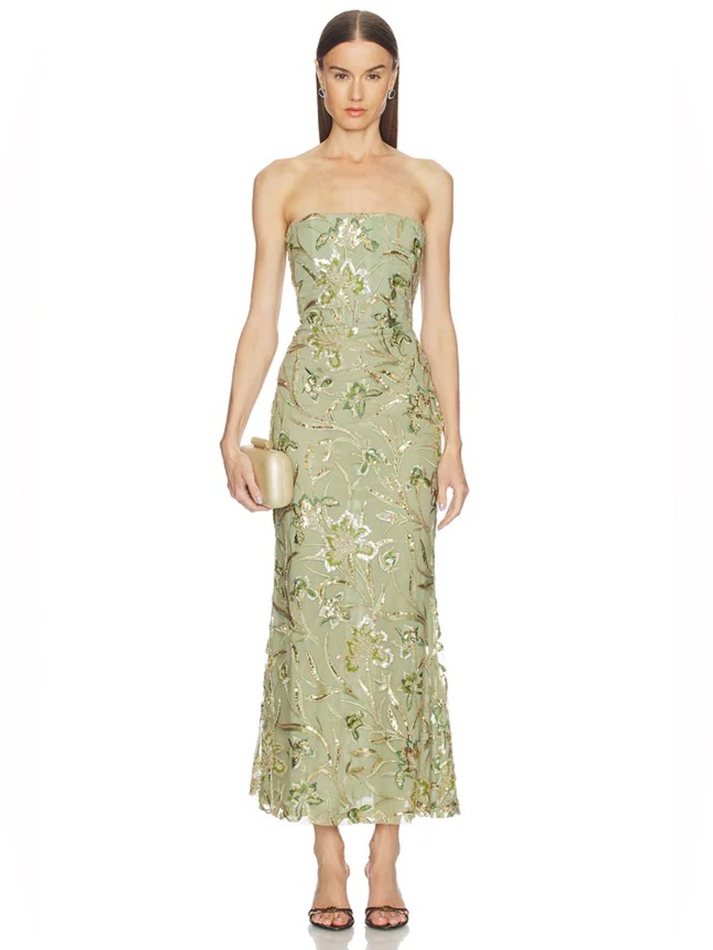 SAU LEE Sable Sage Green Strapless Floral Sequin Dress Revolve FWRD
